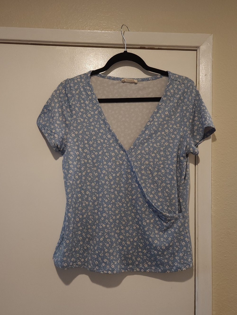 Women's Light Blue Floral Wrap Top